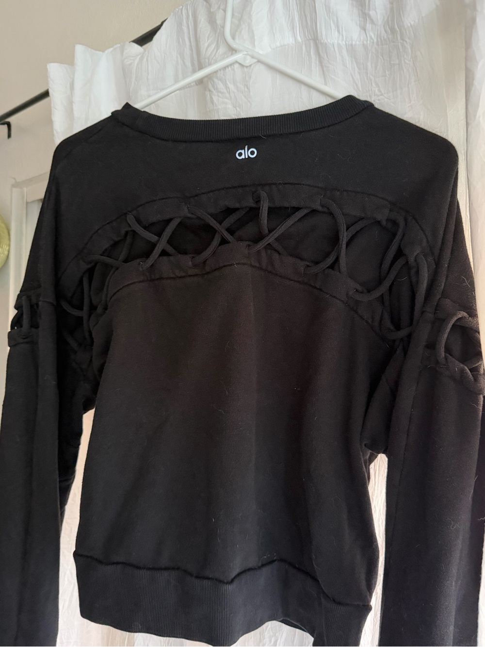 Vintage Alo Black Lattice-Back Pullover Top